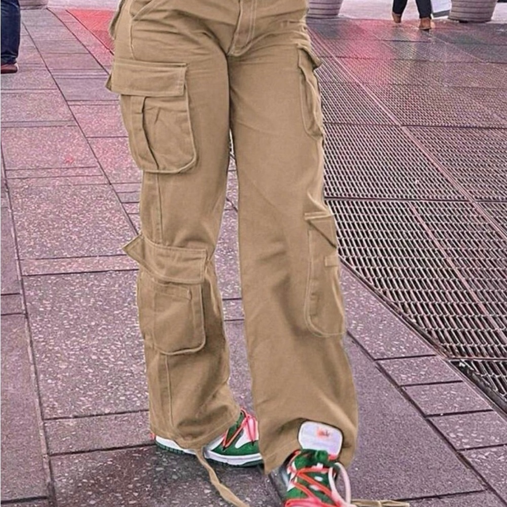 SHEIN Khaki Cargo Wide-Leg Jeans